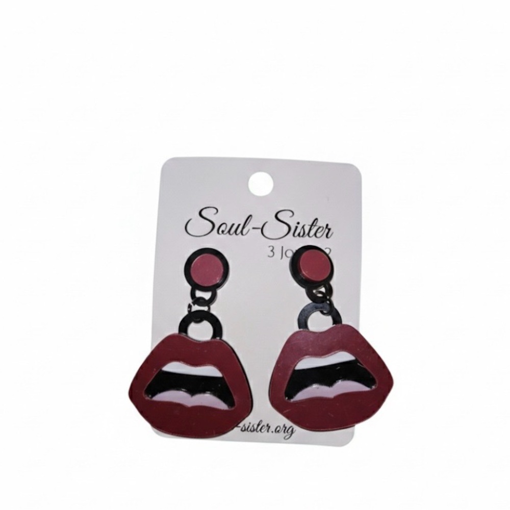 Red and Black Lip Earrings